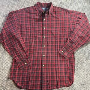 Ralph Lauren Mens Blake Plaid Button Down Shirt Red Black Cotton Size M